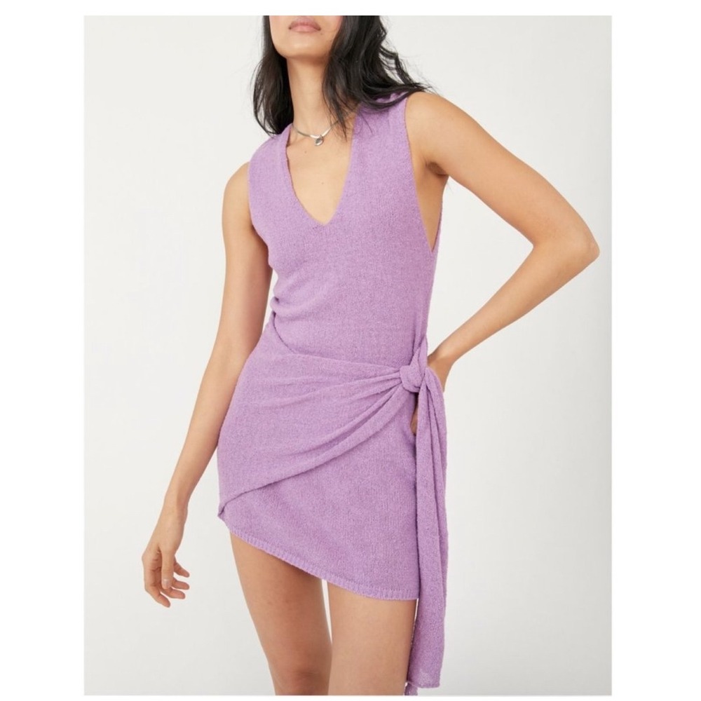 Free People Poppy Mini Sweater Dress Orchid Rain L NWOT